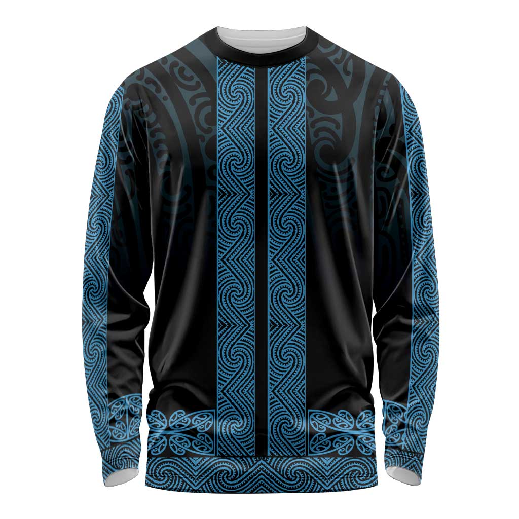 New Zealand Maori Kowhaiwhai Long Sleeve Shirt Kikorangi Maui and Mangopare LT9 Unisex Blue - Polynesian Pride