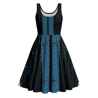 New Zealand Maori Kowhaiwhai Midi Dress Kikorangi Maui and Mangopare LT9 Blue - Polynesian Pride