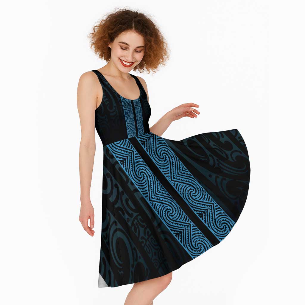New Zealand Maori Kowhaiwhai Midi Dress Kikorangi Maui and Mangopare LT9 - Polynesian Pride