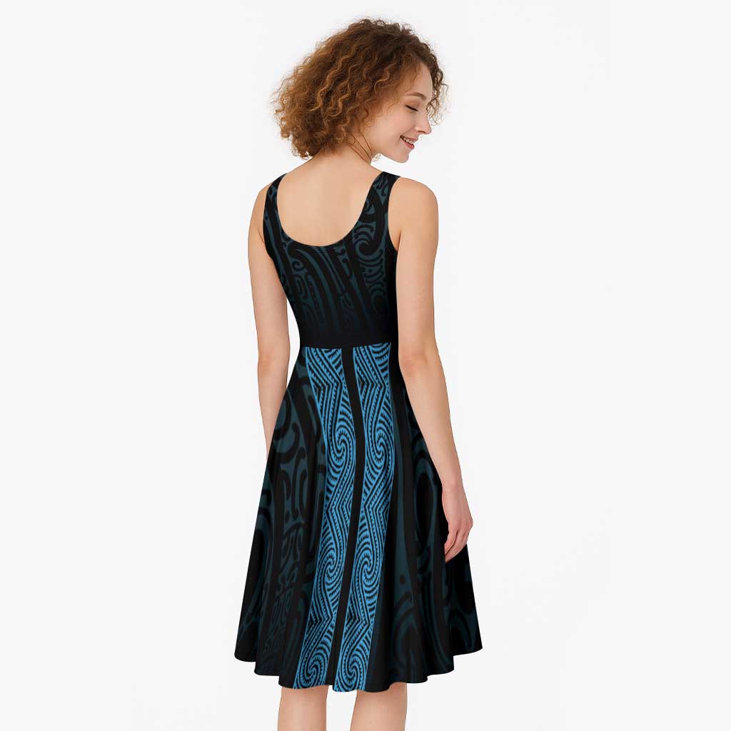 New Zealand Maori Kowhaiwhai Midi Dress Kikorangi Maui and Mangopare LT9 - Polynesian Pride