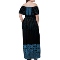 New Zealand Maori Kowhaiwhai Off Shoulder Maxi Dress Kikorangi Maui and Mangopare LT9 - Polynesian Pride