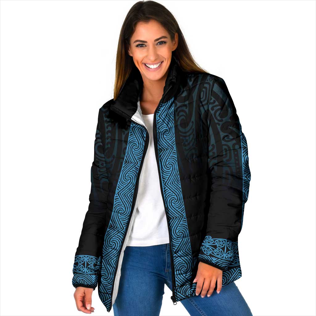 New Zealand Maori Kowhaiwhai Padded Jacket Kikorangi Maui and Mangopare LT9 Women Blue - Polynesian Pride