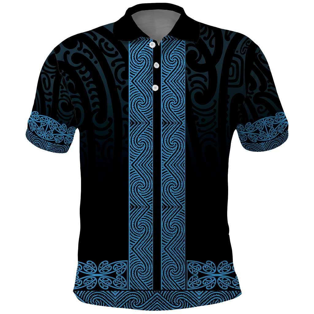 New Zealand Maori Kowhaiwhai Polo Shirt Kikorangi Maui and Mangopare LT9 Blue - Polynesian Pride
