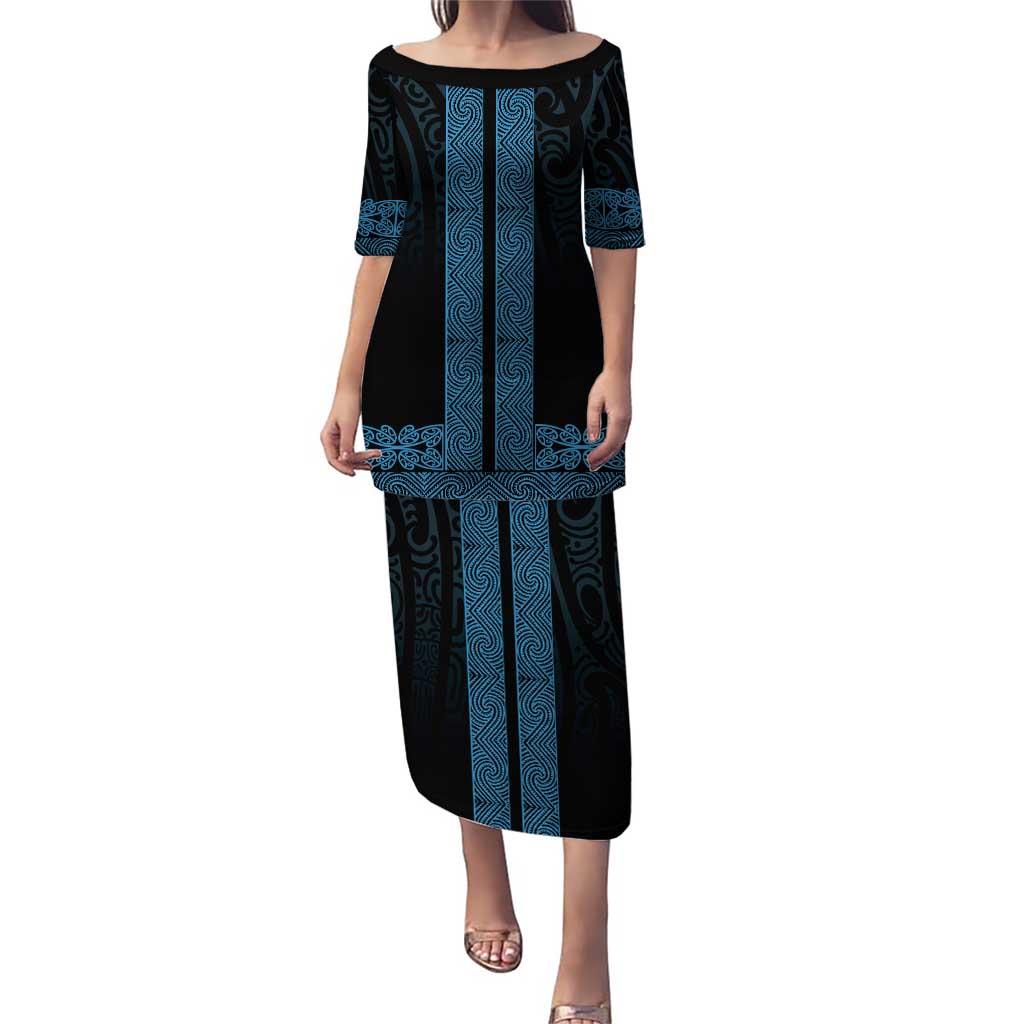 New Zealand Maori Kowhaiwhai Puletasi Kikorangi Maui and Mangopare LT9 Long Dress Blue - Polynesian Pride