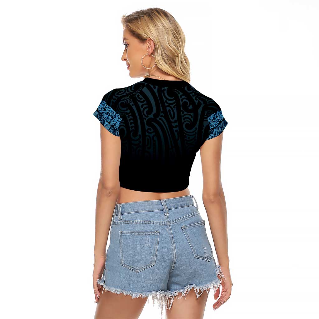 New Zealand Maori Kowhaiwhai Raglan Cropped T Shirt Kikorangi Maui and Mangopare LT9 - Polynesian Pride