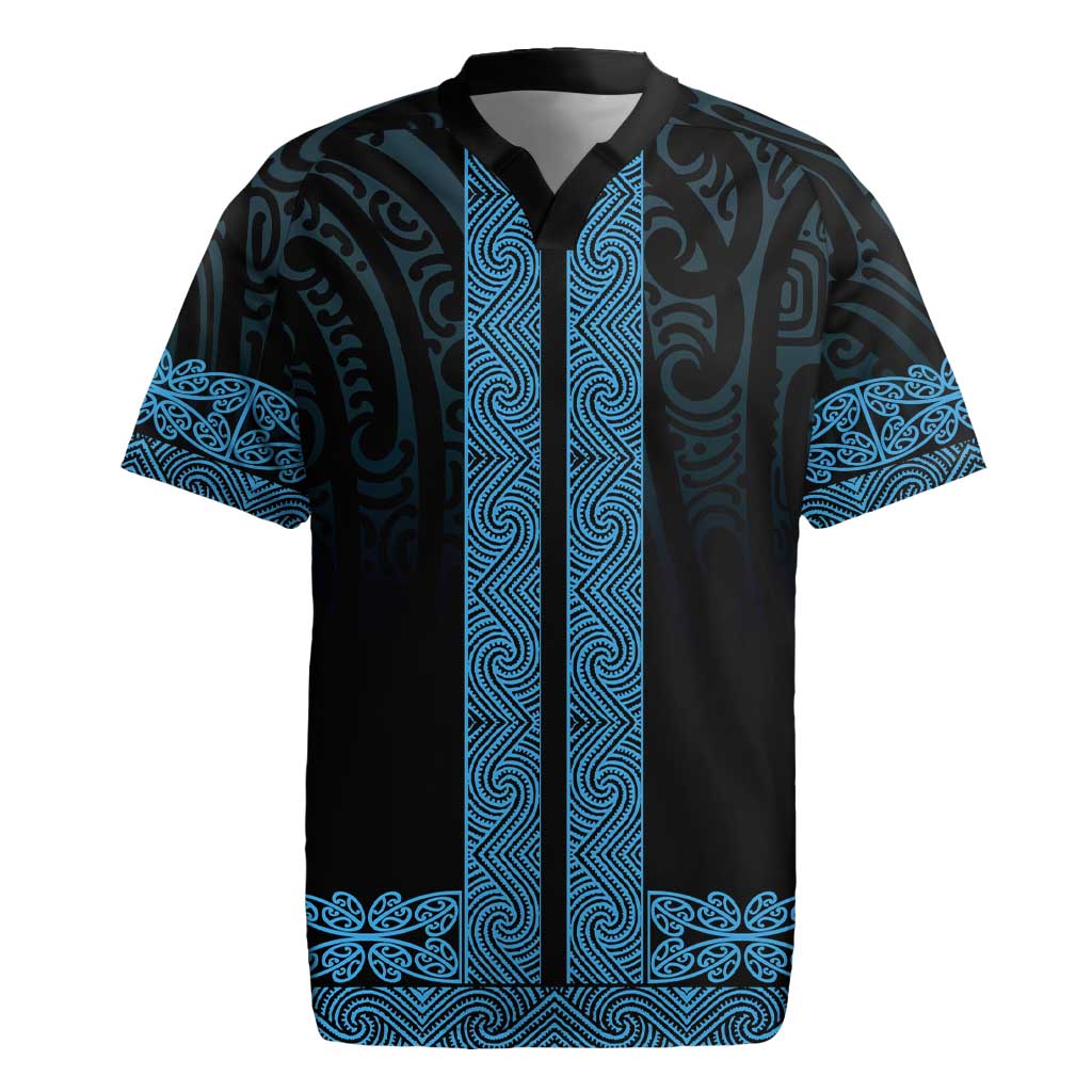 New Zealand Maori Kowhaiwhai Rugby Jersey Kikorangi Maui and Mangopare LT9 Blue - Polynesian Pride