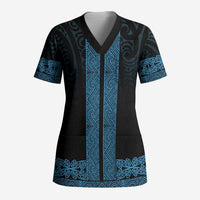New Zealand Maori Kowhaiwhai Scrub Top Kikorangi Maui and Mangopare LT9 Adult Blue - Polynesian Pride