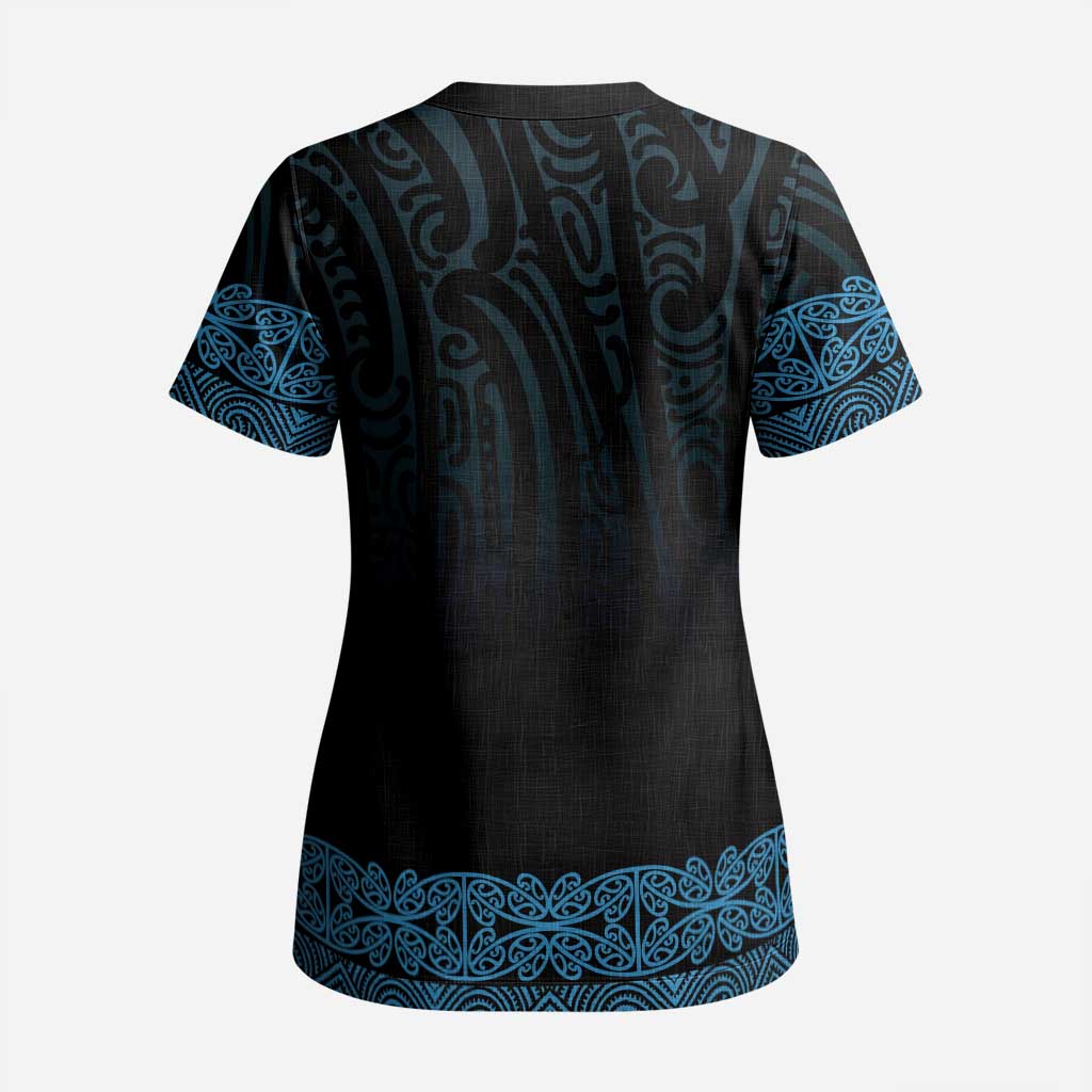 New Zealand Maori Kowhaiwhai Scrub Top Kikorangi Maui and Mangopare LT9 - Polynesian Pride