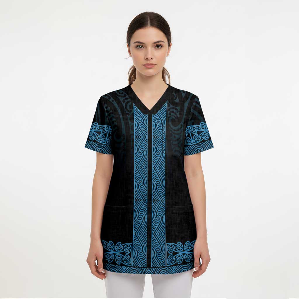 New Zealand Maori Kowhaiwhai Scrub Top Kikorangi Maui and Mangopare LT9 - Polynesian Pride