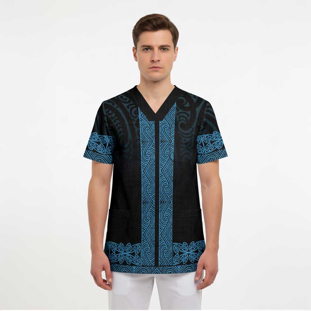 New Zealand Maori Kowhaiwhai Scrub Top Kikorangi Maui and Mangopare LT9 - Polynesian Pride