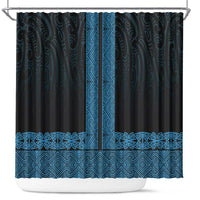 New Zealand Maori Kowhaiwhai Shower Curtain Kikorangi Maui and Mangopare LT9 Blue - Polynesian Pride
