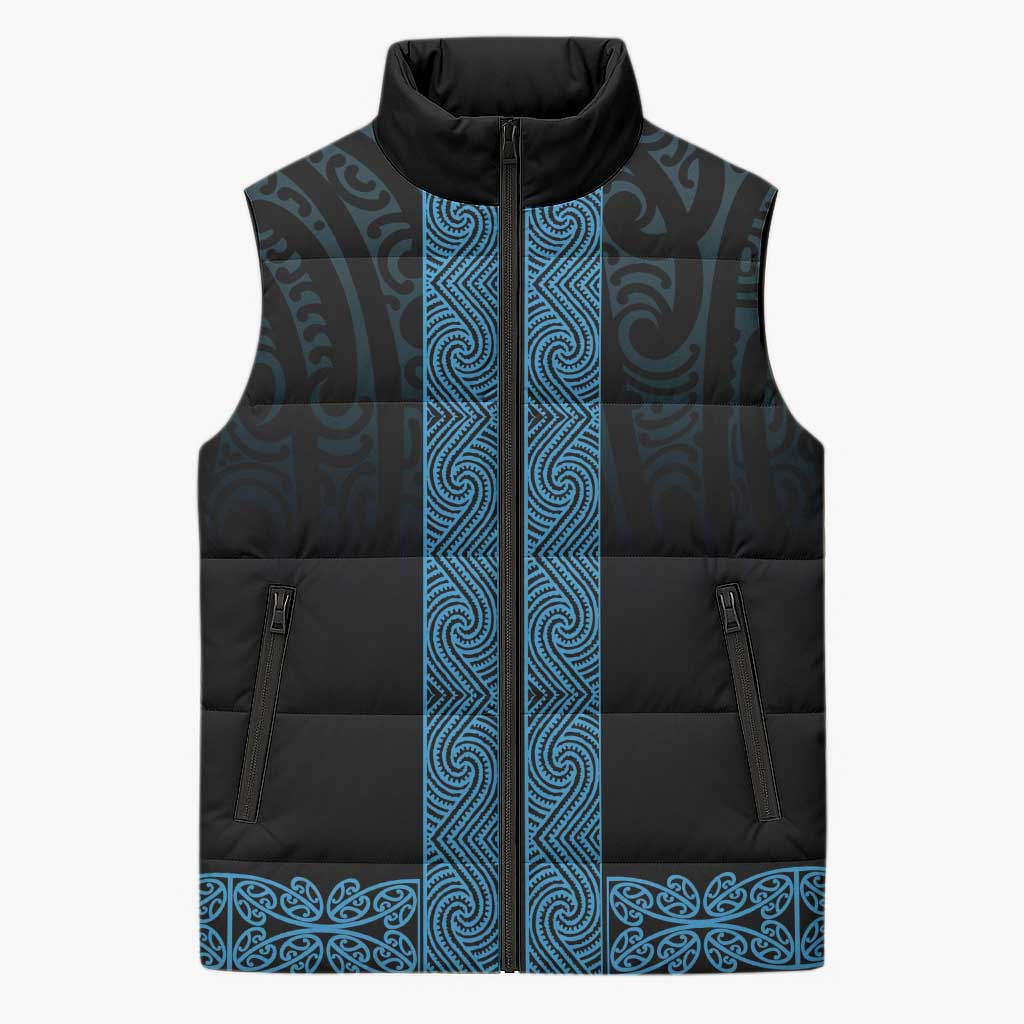 New Zealand Maori Kowhaiwhai Sleeveless Puffer Jacket Kikorangi Maui and Mangopare LT9 Unisex Blue - Polynesian Pride