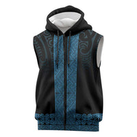 New Zealand Maori Kowhaiwhai Sleeveless Zip Hoodie Kikorangi Maui and Mangopare LT9 Blue - Polynesian Pride