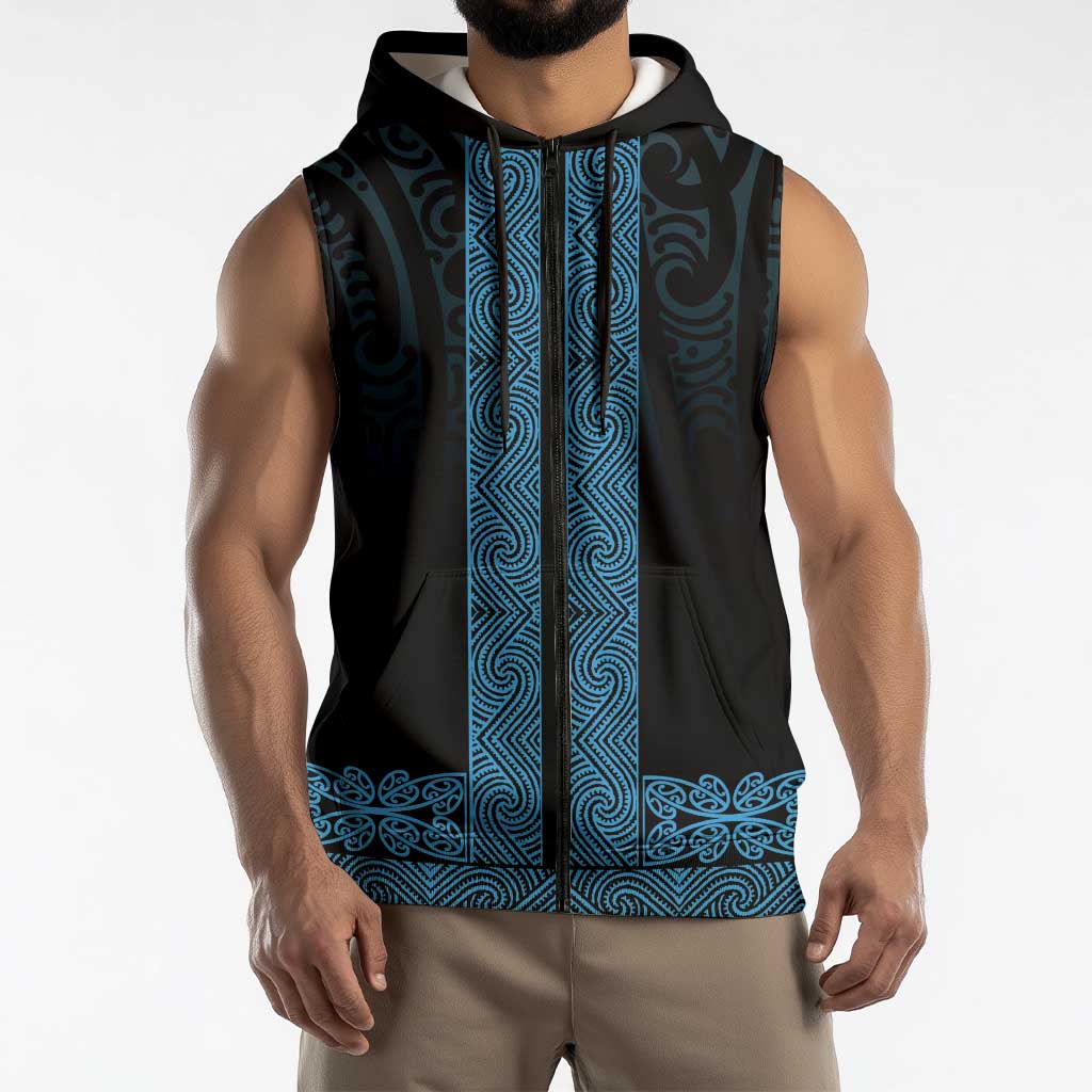 New Zealand Maori Kowhaiwhai Sleeveless Zip Hoodie Kikorangi Maui and Mangopare LT9 - Polynesian Pride