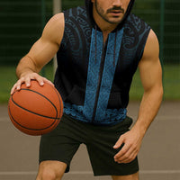 New Zealand Maori Kowhaiwhai Sleeveless Zip Hoodie Kikorangi Maui and Mangopare LT9 - Polynesian Pride