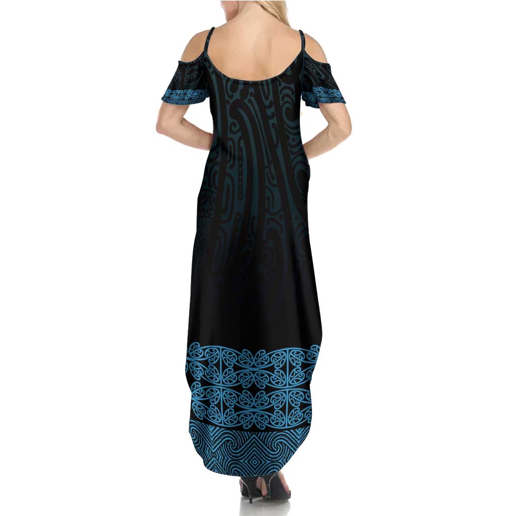 New Zealand Maori Kowhaiwhai Summer Maxi Dress Kikorangi Maui and Mangopare LT9 - Polynesian Pride
