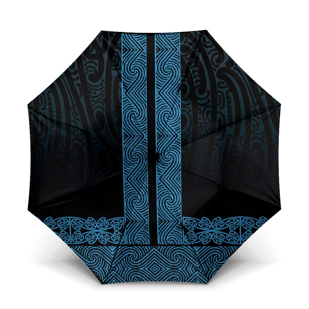 New Zealand Maori Kowhaiwhai Umbrella Kikorangi Maui and Mangopare LT9 One Size Folded 11.42 inch Opened Diameter 37.4 inch Blue - Polynesian Pride