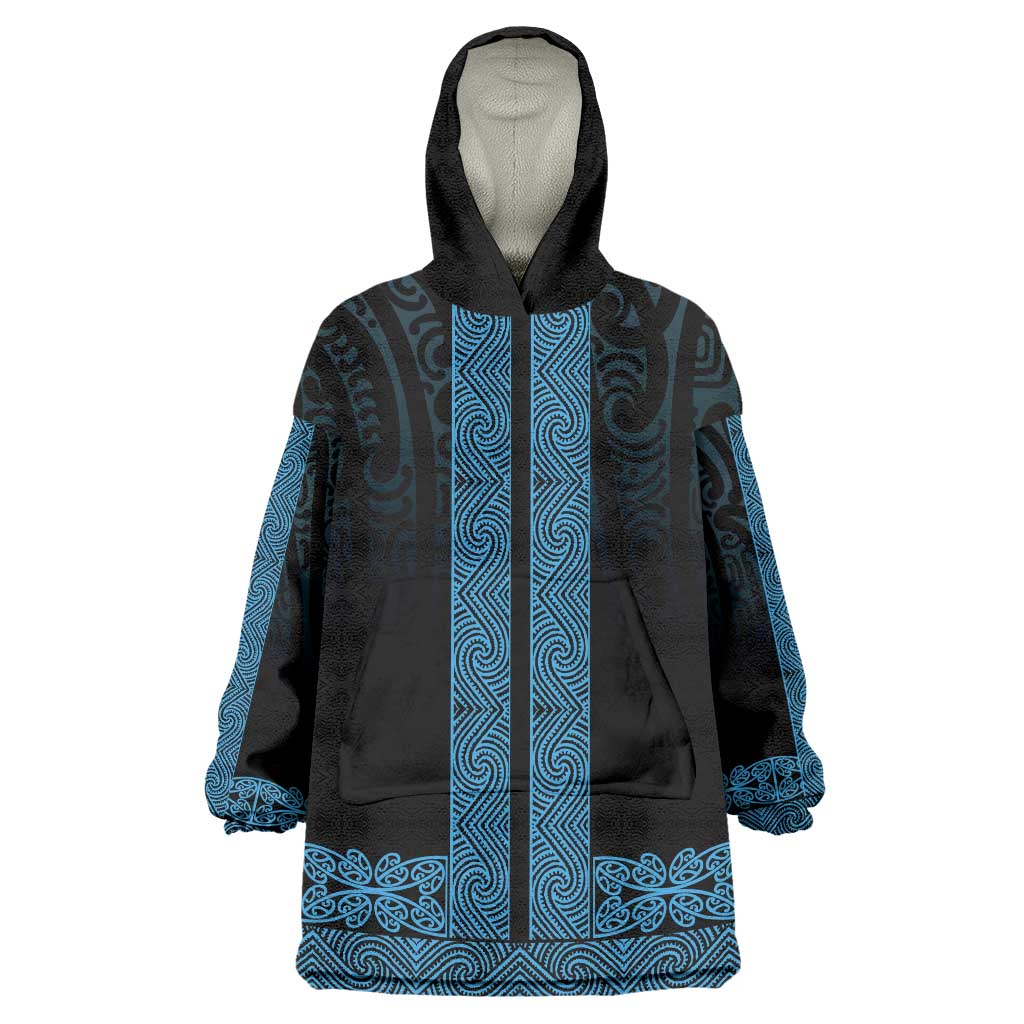 New Zealand Maori Kowhaiwhai Wearable Blanket Hoodie Kikorangi Maui and Mangopare LT9 One Size Blue - Polynesian Pride