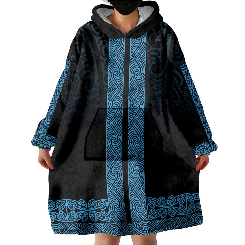 New Zealand Maori Kowhaiwhai Wearable Blanket Hoodie Kikorangi Maui and Mangopare LT9 - Polynesian Pride
