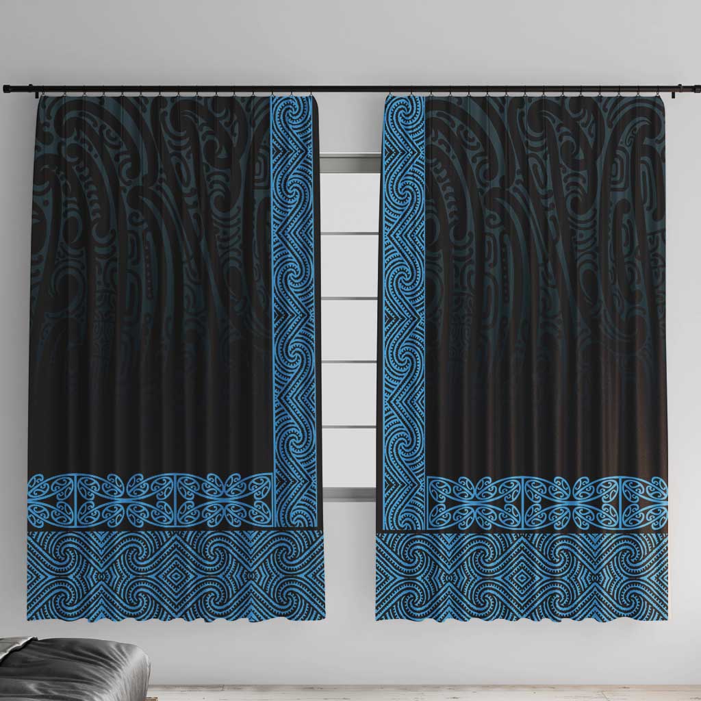 New Zealand Maori Kowhaiwhai Window Curtain Kikorangi Maui and Mangopare LT9 With Hooks Blue - Polynesian Pride