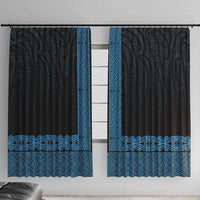 New Zealand Maori Kowhaiwhai Window Curtain Kikorangi Maui and Mangopare LT9 With Hooks Blue - Polynesian Pride