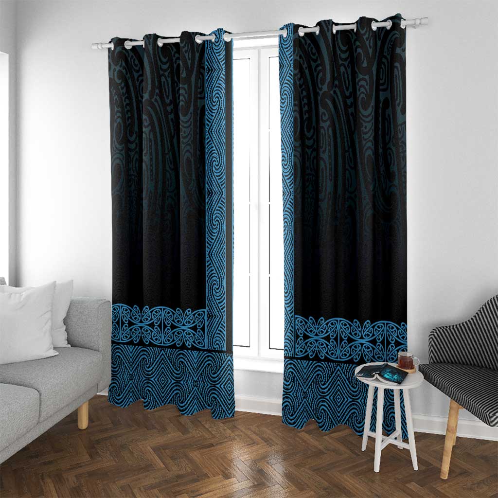 New Zealand Maori Kowhaiwhai Window Curtain Kikorangi Maui and Mangopare LT9 With Grommets Blue - Polynesian Pride