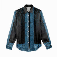 New Zealand Maori Kowhaiwhai Women Casual Shirt Kikorangi Maui and Mangopare