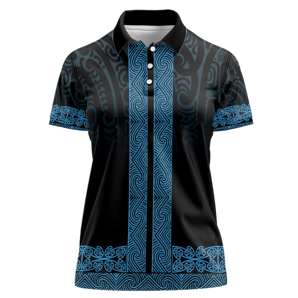 New Zealand Maori Kowhaiwhai Women Polo Shirt Kikorangi Maui and Mangopare LT9 Female Blue - Polynesian Pride