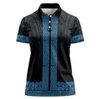 New Zealand Maori Kowhaiwhai Women Polo Shirt Kikorangi Maui and Mangopare LT9 Female Blue - Polynesian Pride