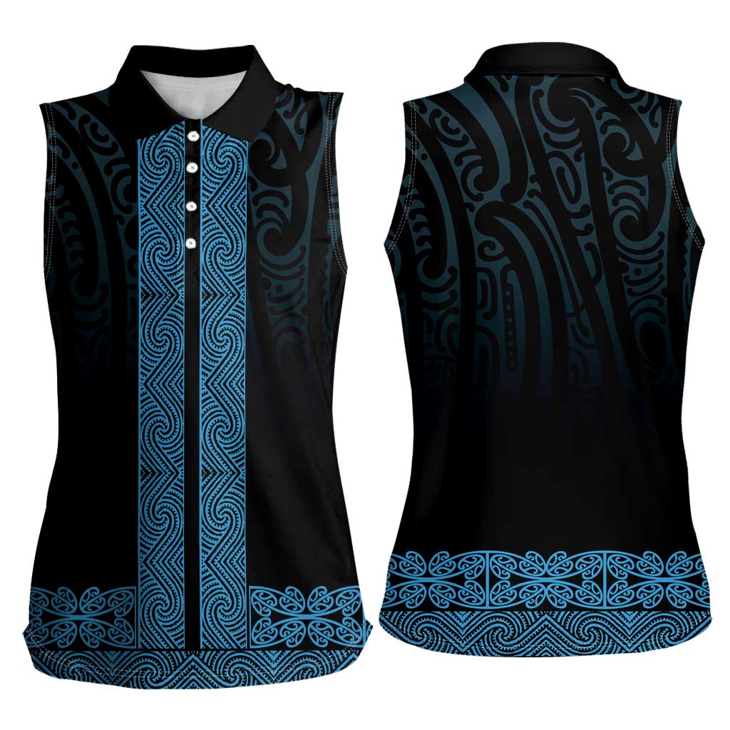 New Zealand Maori Kowhaiwhai Women Sleeveless Polo Shirt Kikorangi Maui and Mangopare LT9 - Polynesian Pride