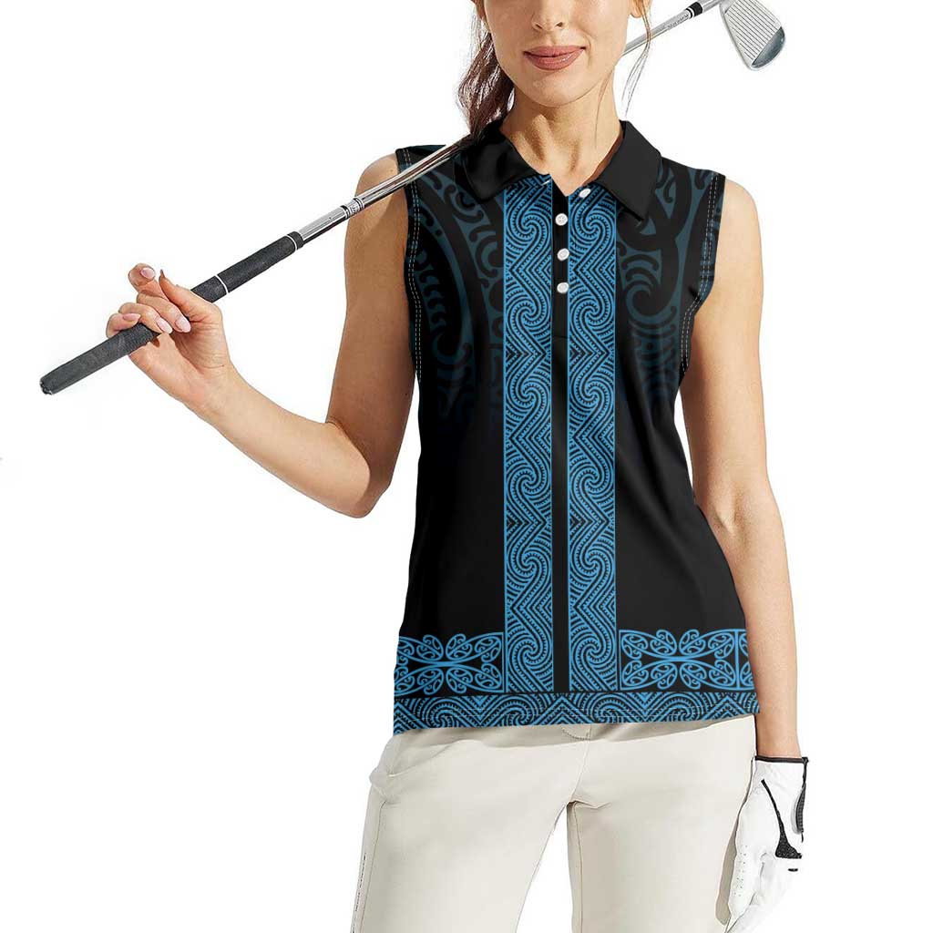 New Zealand Maori Kowhaiwhai Women Sleeveless Polo Shirt Kikorangi Maui and Mangopare LT9 - Polynesian Pride