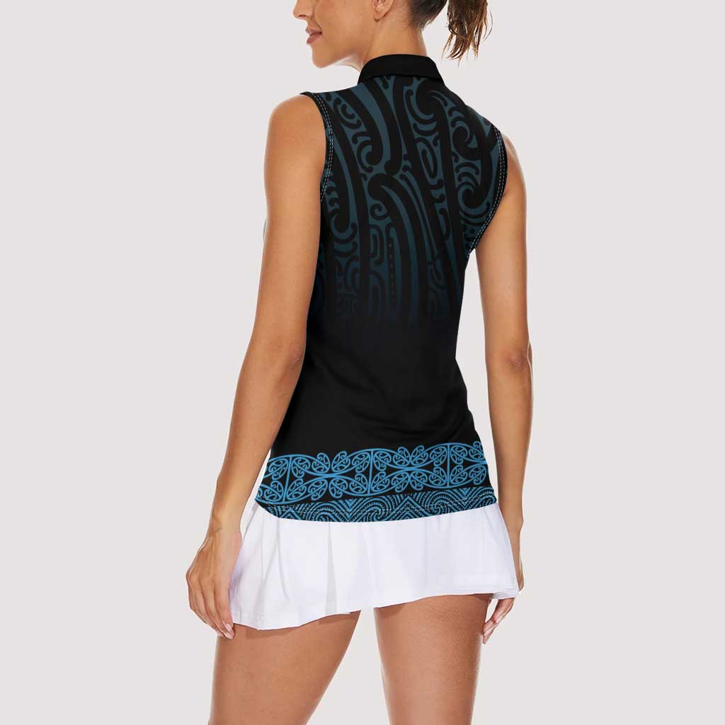 New Zealand Maori Kowhaiwhai Women Sleeveless Polo Shirt Kikorangi Maui and Mangopare LT9 - Polynesian Pride