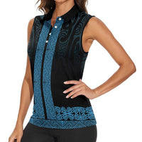 New Zealand Maori Kowhaiwhai Women Sleeveless Polo Shirt Kikorangi Maui and Mangopare LT9 - Polynesian Pride