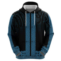 New Zealand Maori Kowhaiwhai Zip Hoodie Kikorangi Maui and Mangopare LT9 - Polynesian Pride