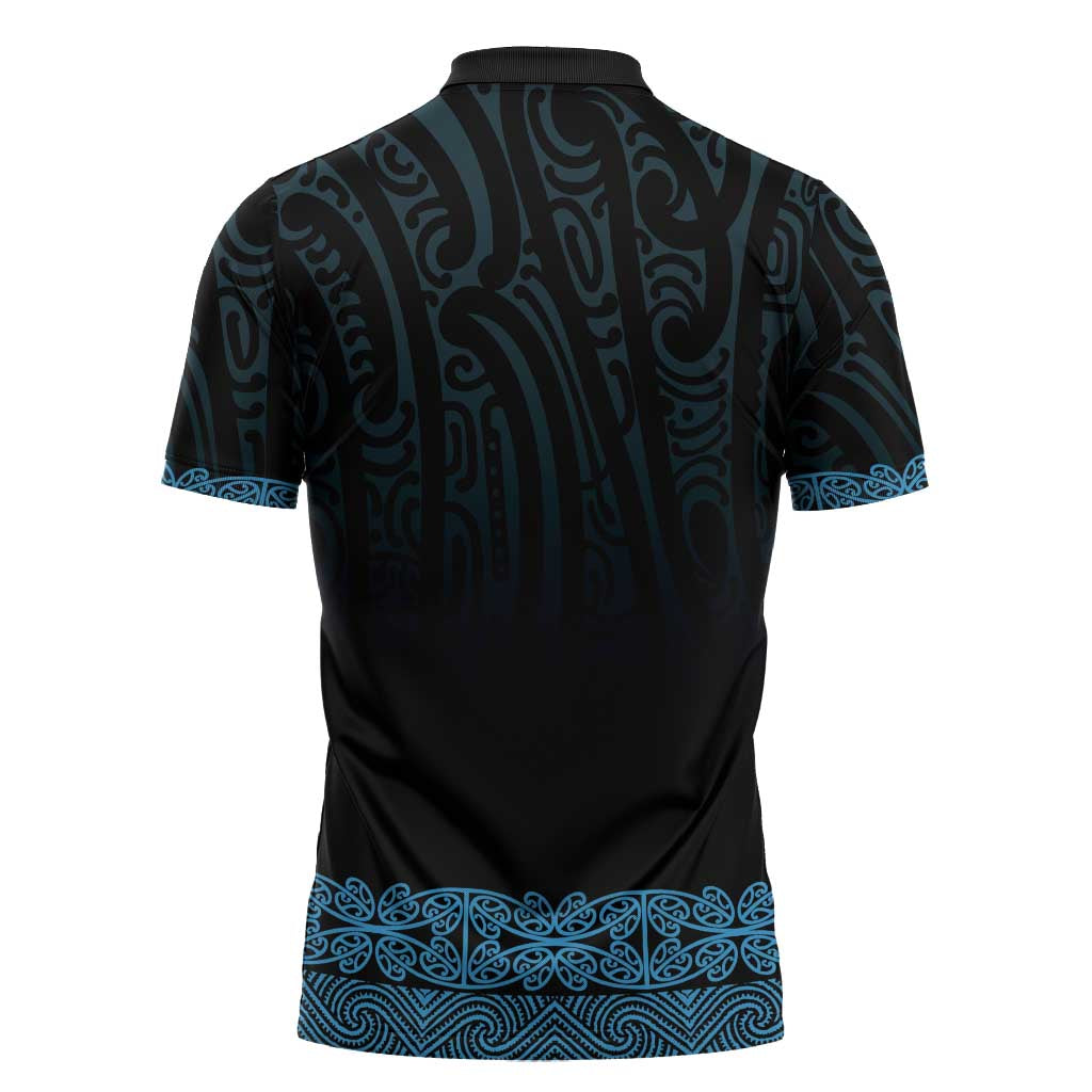 New Zealand Maori Kowhaiwhai Zipper Polo Shirt Kikorangi Maui and Mangopare LT9 - Polynesian Pride