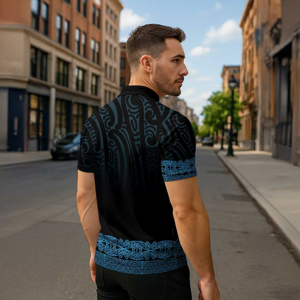 New Zealand Maori Kowhaiwhai Zipper Polo Shirt Kikorangi Maui and Mangopare LT9 - Polynesian Pride