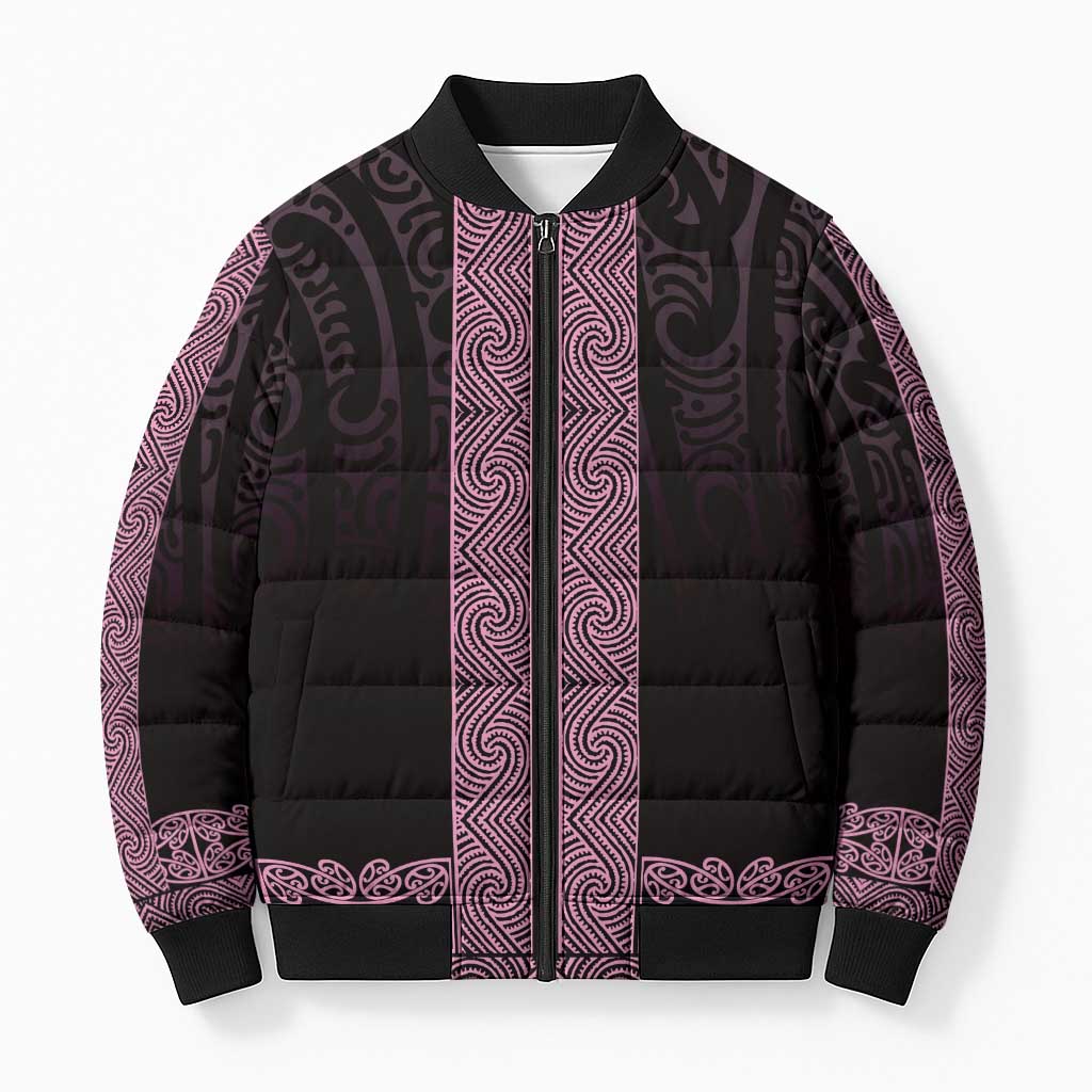 New Zealand Maori Kowhaiwhai Bomber Puffer Jacket Mawhero Maui and Mangopare LT9 Unisex Pink - Polynesian Pride