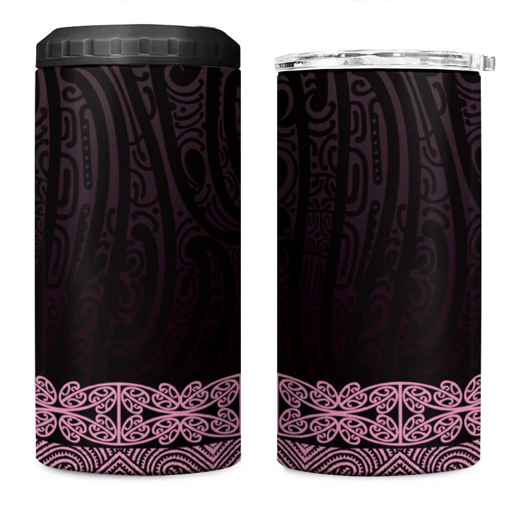 New Zealand Maori Kowhaiwhai 4 in 1 Can Cooler Tumbler Mawhero Maui and Mangopare LT9 One Size: 16 oz Pink - Polynesian Pride