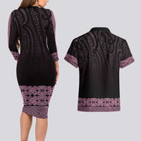 New Zealand Maori Kowhaiwhai Couples Matching Long Sleeve Bodycon Dress and Hawaiian Shirt Mawhero Maui and Mangopare LT9 - Polynesian Pride