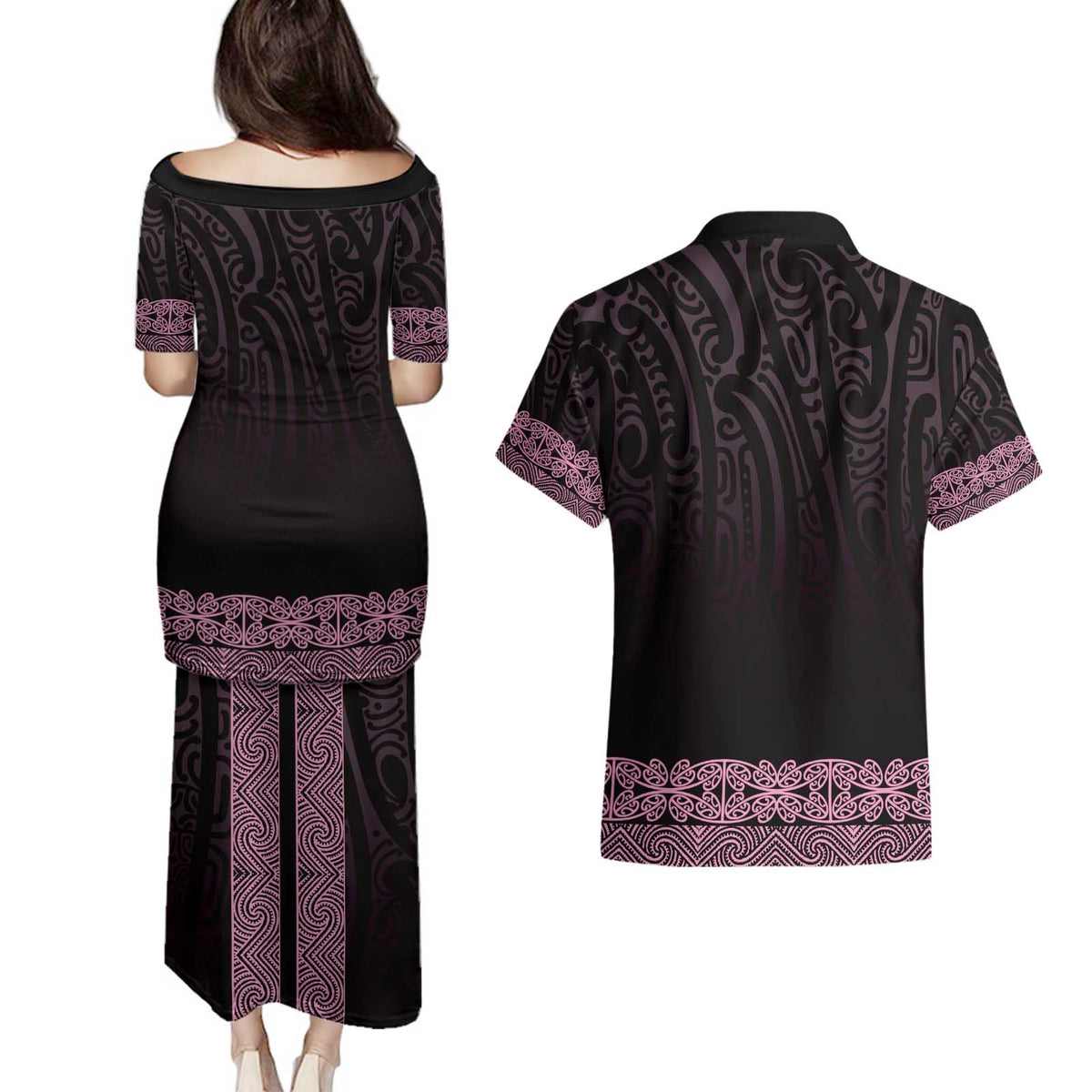 New Zealand Maori Kowhaiwhai Couples Matching Puletasi and Hawaiian Shirt Mawhero Maui and Mangopare LT9 - Polynesian Pride