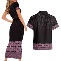New Zealand Maori Kowhaiwhai Couples Matching Short Sleeve Bodycon Dress and Hawaiian Shirt Mawhero Maui and Mangopare LT9 - Polynesian Pride