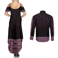 New Zealand Maori Kowhaiwhai Couples Matching Summer Maxi Dress and Long Sleeve Button Shirt Mawhero Maui and Mangopare LT9 - Polynesian Pride