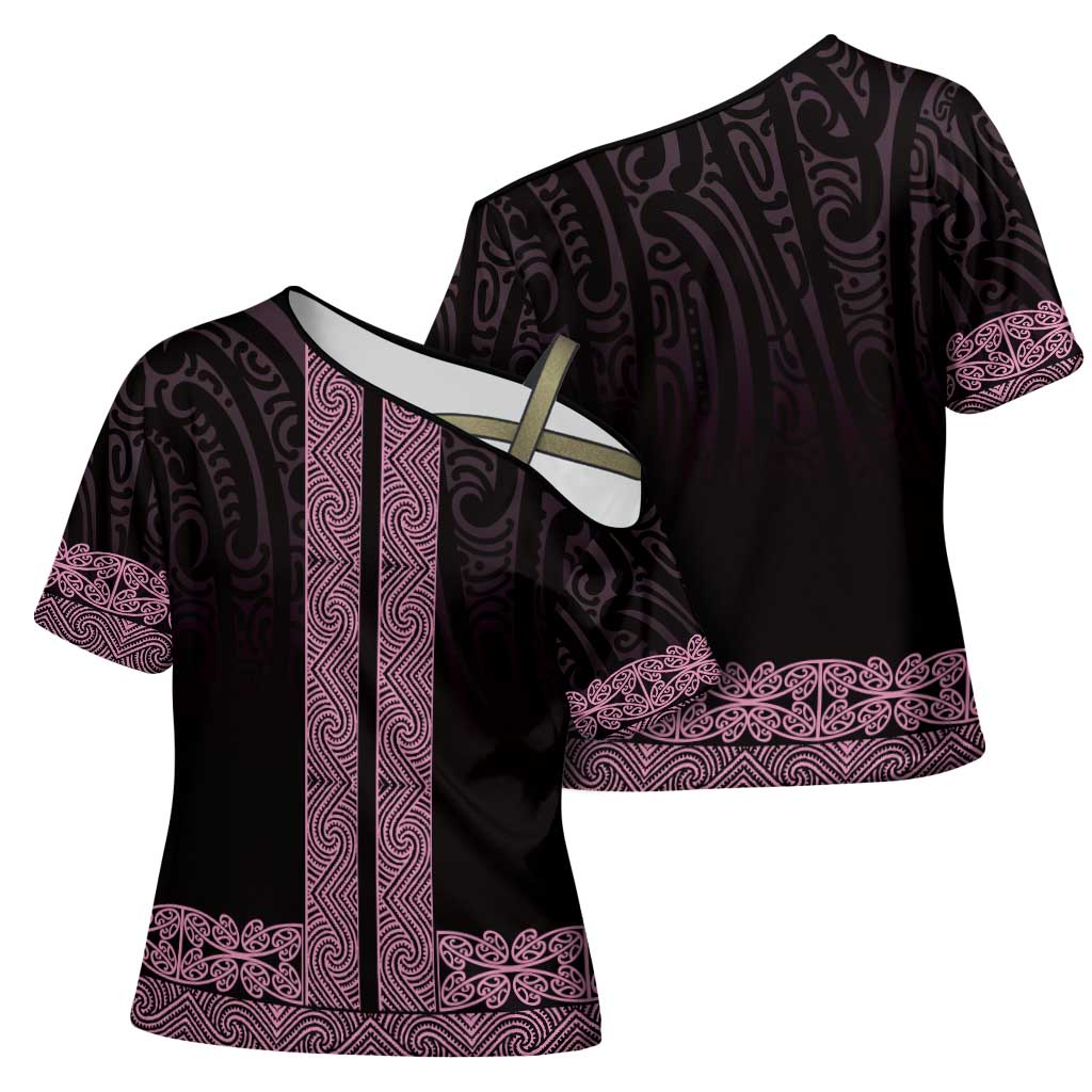 New Zealand Maori Kowhaiwhai Cross Shoulder Shirt Mawhero Maui and Mangopare LT9 - Polynesian Pride