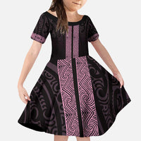 New Zealand Maori Kowhaiwhai Family Matching Mermaid Dress and Hawaiian Shirt Mawhero Maui and Mangopare LT9 Daughter's Dress Pink - Polynesian Pride