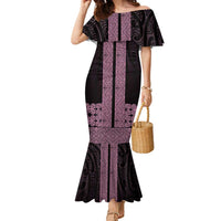 New Zealand Maori Kowhaiwhai Family Matching Mermaid Dress and Hawaiian Shirt Mawhero Maui and Mangopare LT9 Mom's Dress Pink - Polynesian Pride