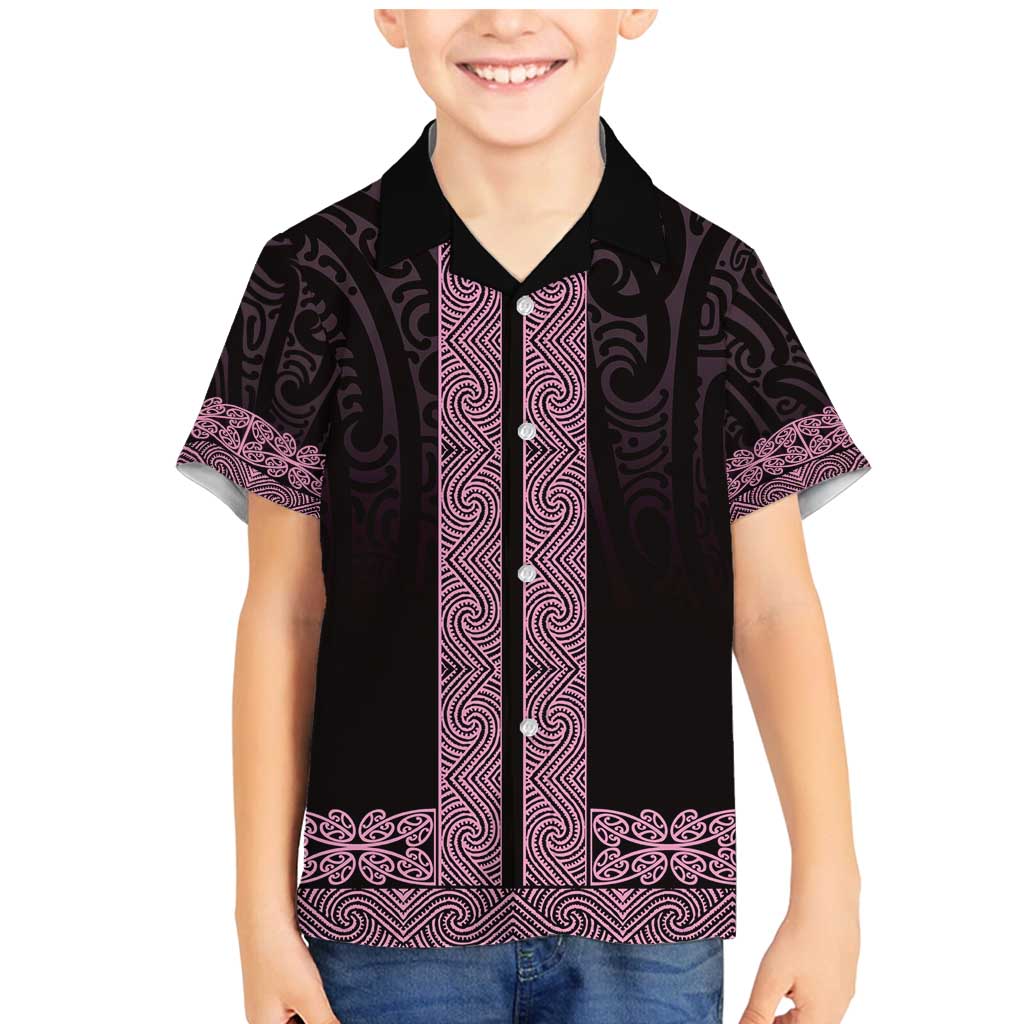 New Zealand Maori Kowhaiwhai Family Matching Mermaid Dress and Hawaiian Shirt Mawhero Maui and Mangopare LT9 Son's Shirt Pink - Polynesian Pride