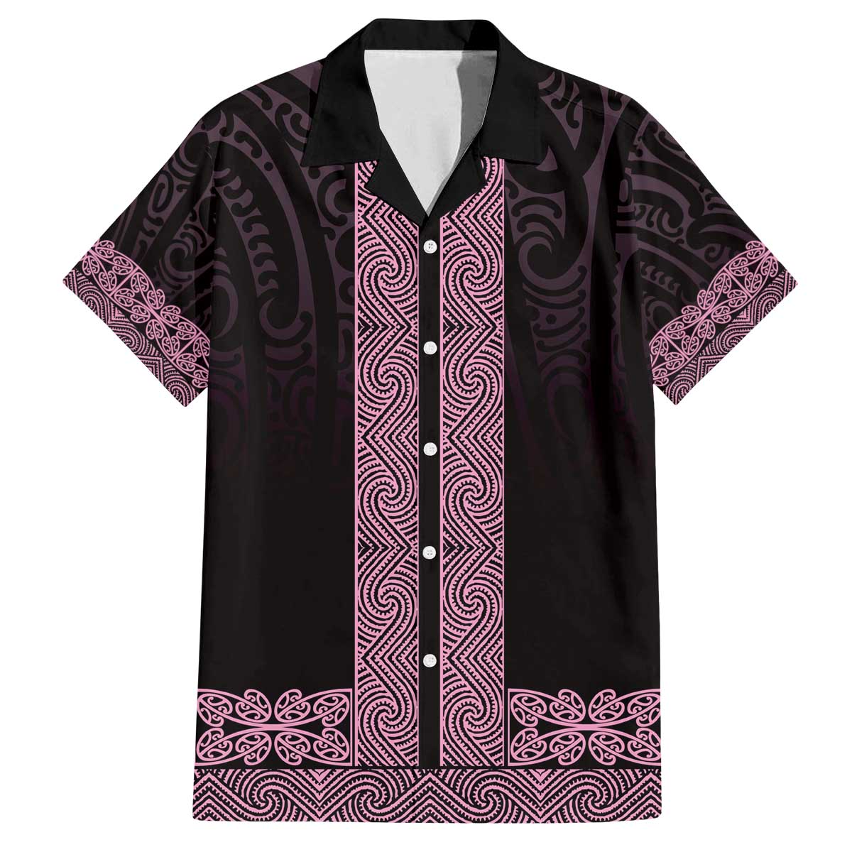 New Zealand Maori Kowhaiwhai Family Matching Off The Shoulder Long Sleeve Dress and Hawaiian Shirt Mawhero Maui and Mangopare LT9 Dad's Shirt - Short Sleeve Pink - Polynesian Pride