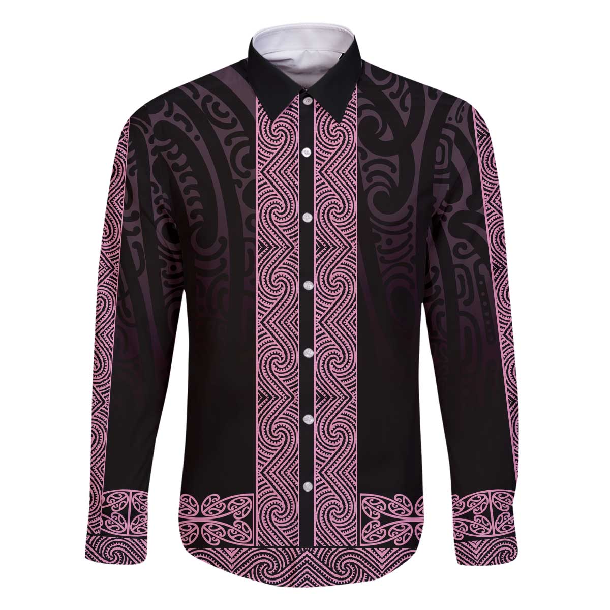 New Zealand Maori Kowhaiwhai Family Matching Off The Shoulder Long Sleeve Dress and Hawaiian Shirt Mawhero Maui and Mangopare LT9 Dad's Shirt - Long Sleeve Pink - Polynesian Pride