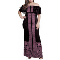 New Zealand Maori Kowhaiwhai Family Matching Off Shoulder Maxi Dress and Hawaiian Shirt Mawhero Maui and Mangopare LT9 Mom's Dress Pink - Polynesian Pride