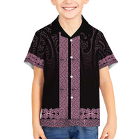New Zealand Maori Kowhaiwhai Family Matching Off Shoulder Short Dress and Hawaiian Shirt Mawhero Maui and Mangopare LT9 Son's Shirt Pink - Polynesian Pride